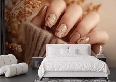 Matte Autumn Manicure with Gold Accents Wall mural