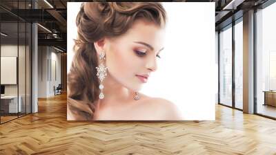 beautiful female wedding model isolated on white background Wall mural