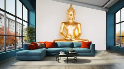 The  golden Buddha statue in the temple Wall mural