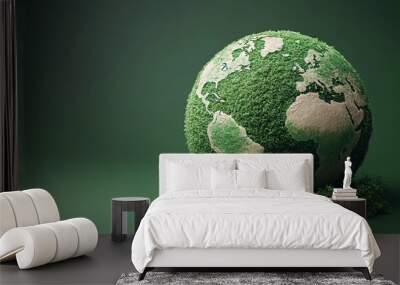 3D render of a green globe symbolizing Earth Day and environmental awareness, showcasing a sustainable world environment concept. Wall mural