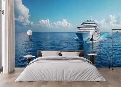 A beautiful white cruise ship gliding above the ocean, representing exclusive tourism and luxury travel for a perfect summer vacation. Wall mural