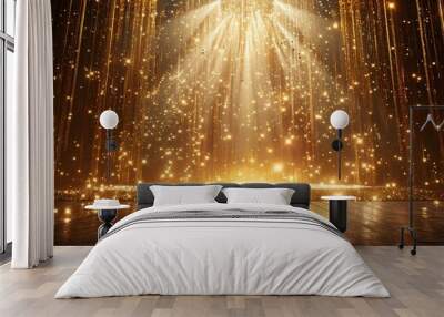 A golden shimmer envelops the stage, signaling the star's imminent grand entrance, an atmosphere filled with anticipation Wall mural