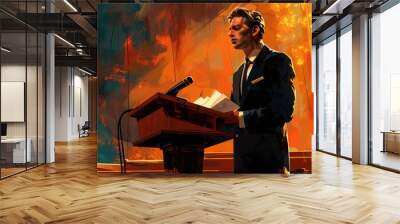 a preacher delivering a Sunday sermon, summarizing biblical teachings and spiritual reflections. Ideal for church newsletters and spiritual blogs. Wall mural