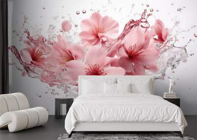 A realistic petals explosion with water on white background Wall mural