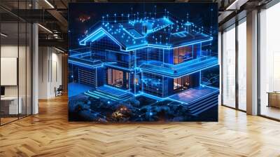 A smart house powered by artificial intelligence and IoT. Witness system development shaping innovative smart building architecture, revolutionizing the way we live Wall mural