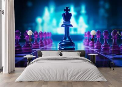 Chess game represent to leader of the game under the concept of business strategy, neon background Wall mural