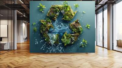 Creative water recycling symbol with natural elements, promoting sustainability and conservation Wall mural