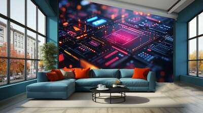 Cyber Monday sale, the ultimate online shopping event, highlighted with vibrant digital graphics and discount tags. Wall mural