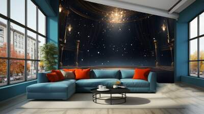 Dark stage luxury with sprotlight and stars, AI Generative Wall mural