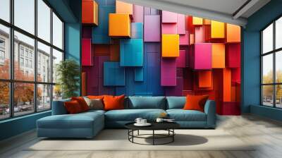 Futuristic abstract 3D background featuring layered geometric forms and vibrant colors, ideal for digital art or design concepts. Wall mural