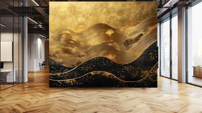 Golden textured oriental style background, Chinese and Japanese line art, luxury design, intricate motifs, sophisticated elegance. Wall mural