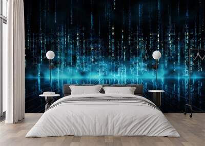 Hacker background with binary bit 0 1 streaming down Wall mural