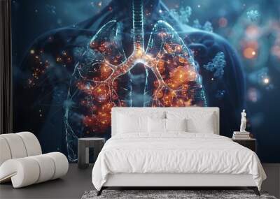 Human lungs full of futuristic and digital with text copy space Wall mural