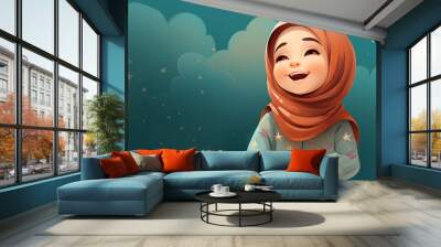 illustration of kid in hijab celebrating ramadan kareem on isolated background Wall mural