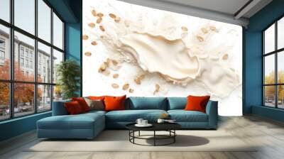 Oat milk splash with almonds isolated on white background Wall mural