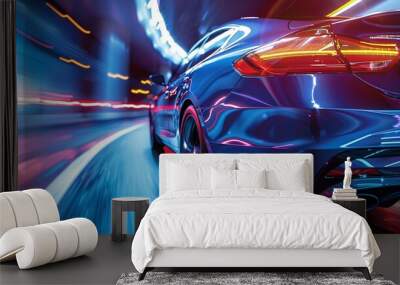 the dynamic essence of a blue business car carving through a high-speed turn Wall mural