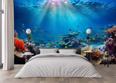 underwater exploration of a vibrant coral reefs and tropical fish. AI generative Wall mural