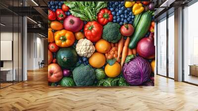 World Food Day celebration with a colorful array of fresh vegetables, showcasing global diversity and healthy eating. Wall mural