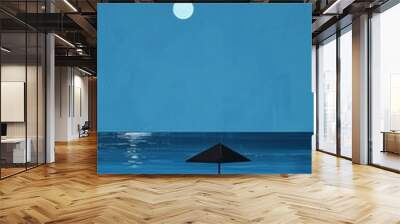 Minimalist beach vacation scene using geometric shapes in black, white, and blue. Summer holiday theme Wall mural