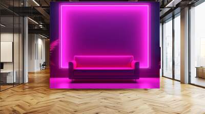 Modern trendy 3d design with neon room, simple modern trendy background Wall mural