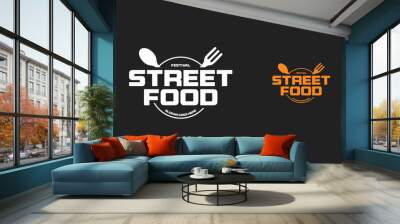 Street food typography logo tamplete. street food festival for restaurant cafe illustration design. Wall mural