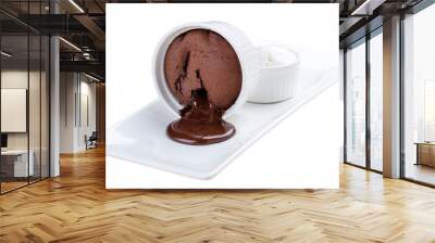 Chocolate fondant  with ice cream on white background Wall mural