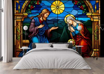 A nativity scene in stained glass window Wall mural