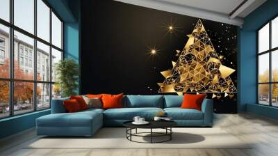 gold  abstract Christmas tree on a black background with room for copy Wall mural