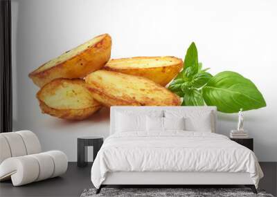 Baked halves of Potatoes, close-up, isolated on white background Wall mural