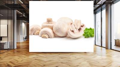 Champignon mushrooms, isolated on white background Wall mural