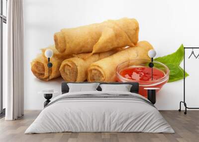 Chinese Traditional Spring rolls, isolated on white background Wall mural