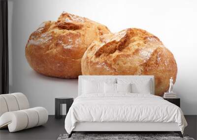 Freshly baked round bread loaf, isolated on white background Wall mural