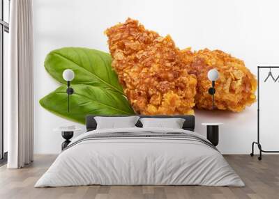 Fried chicken strips in breadcrumbs, isolated on white background Wall mural