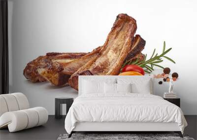 Grilled pork ribs, roasted meat with rosemary, isolated on white background Wall mural