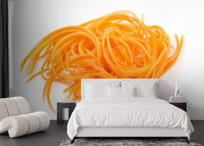 Julienne carrots, Grated raw carrots in Korean style, isolated on white background Wall mural