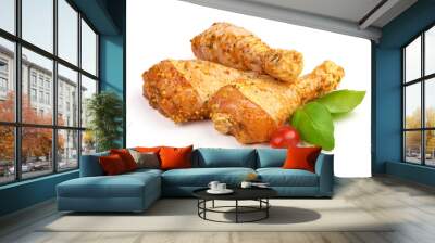 Marinated chicken drumsticks, BBQ dishes, isolated on white background Wall mural