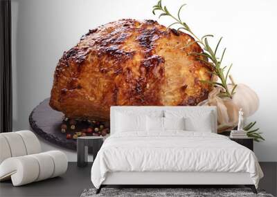 Roasted pork meat, Christmas baked spicy glazed meat, isolated on white background Wall mural