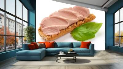 Sandwich with homemade chicken liver pate, isolated on white background Wall mural