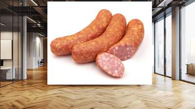 Semi-dry sausage. Isolated on white background. Close-up Wall mural