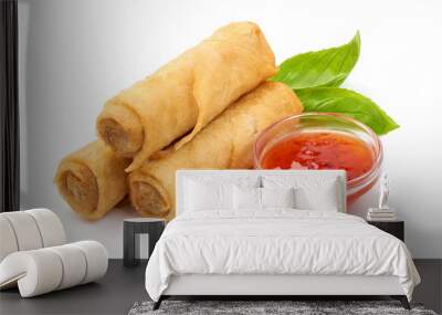 Spring rolls with sweet chili sauce, Chinese cuisine, isolated on white background Wall mural