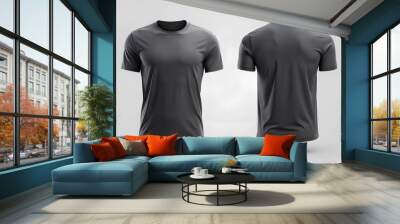 Blank black clean tshirt mockup isolated in front and back views 3D rendering Empty gray undershirt model mockup Clear dark classic soccer shirt template. AI Generative Wall mural