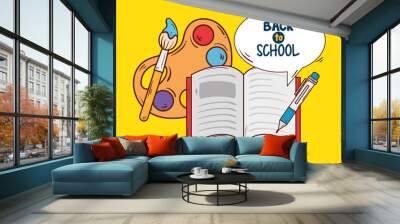 back to school banner, notebook with palette and paintbrush vector illustration design Wall mural