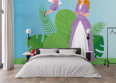 beautiful princess with fairy fling in scene magic vector illustration design Wall mural