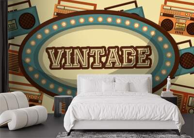 billboard vintage word and radio boombox cassette background vector illustration Wall mural