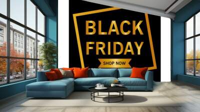 black friday sale lettering in square frame golden vector illustration design Wall mural