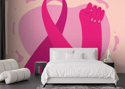 breast cancer ribbon with fist Wall mural