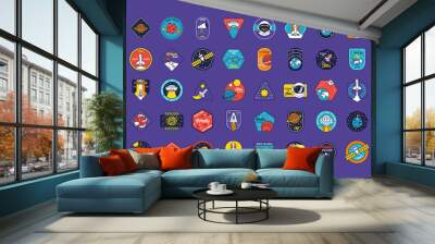 bundle of fourty space badges line and fill style icons Wall mural