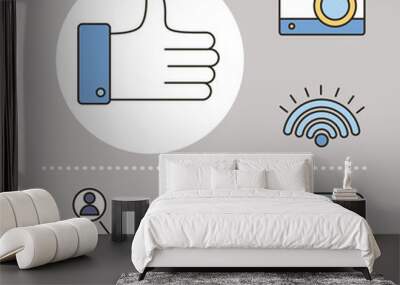 bundle of six social media set line and fill style icons Wall mural