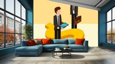 businessmen with briefcase and mobile dollar symbol money vector illustration isometric Wall mural