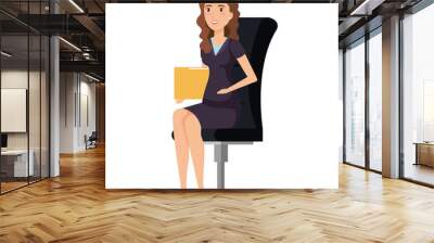 businesswoman sitting in office chair with folder vector illustration design Wall mural